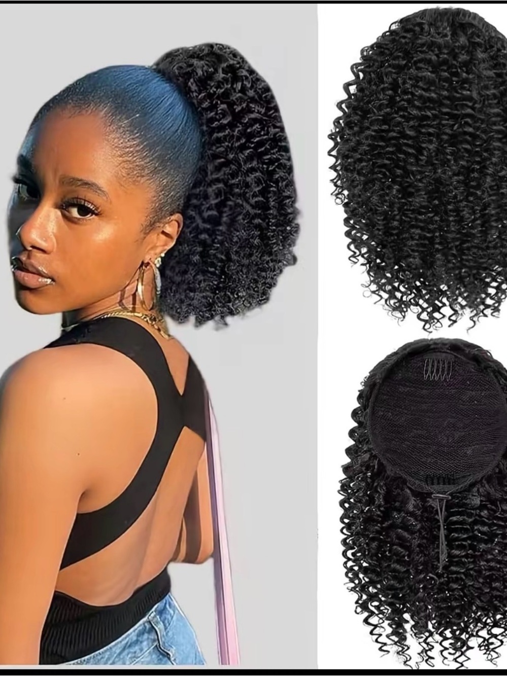 Black Curly Clip-In Ponytail Extension - Natural Volume